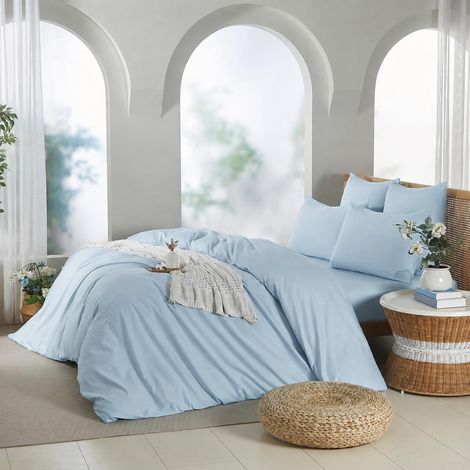 Housse de Couette 240 x 260 Coton Bleu Clair Parure de Lit (1/5)