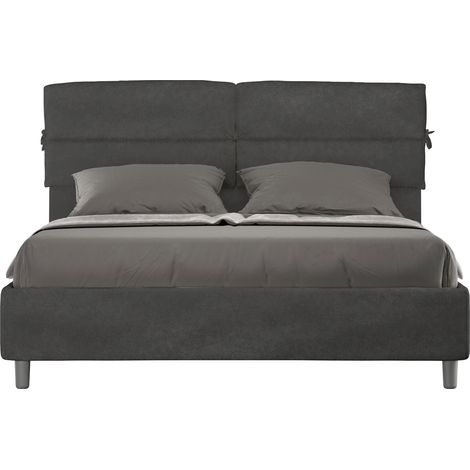 Letto Matrimoniale 160x210 cm con Rete e Contenitore con Testata e Alzata Comoda Imbottito in Microfibra Nandy Grigio (1/5)