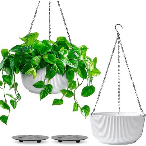 Blumenampel 2er Set mit Ketten, Hängetopf mit Wasserspeicher, Weiß (1/5)