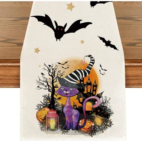 Halloween Tischläufer 40x180cm mit Kürbis & Fledermaus Motiv