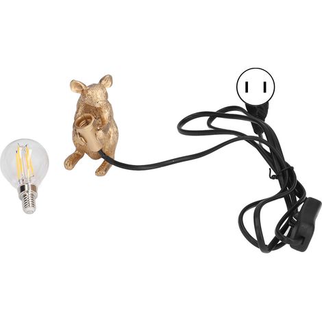 Lampe souris moderne en résine E12, décoration de bureau créative, lampe animale pour chambre à coucher, salon, 110-220v, prise US dorée (1/5)