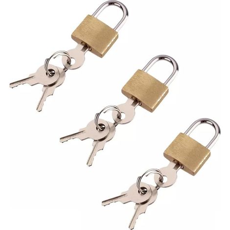 Lot de 3 petits cadenas de 20 mm avec clés - Laiton massif Cadenas pour casier de salle de sport, cadenas pour bagages de voyage, mini cadenas d'intérieur et d'extérieur (9 clés) (1/5)