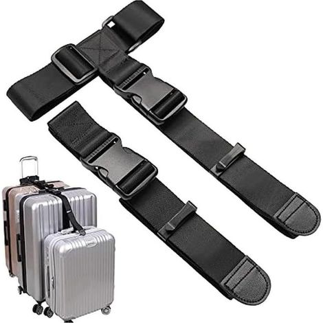 Set mit 2 verstellbaren Gepäckgurten zum Zusammenbinden von Gepäckstücken, schwarz, Standard-T-Typ (1/5)