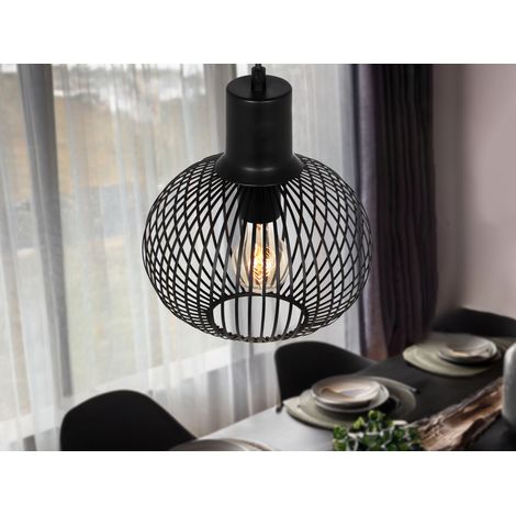 Kleine Pendelleuchte GILA mit Gitter Lampenschirm Schwarz, Ø 23cm