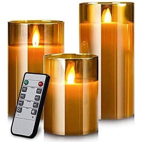 Bougies Led sans flamme avec Pôles avec minuterie à effet de verre à distance marron-Fei Yu