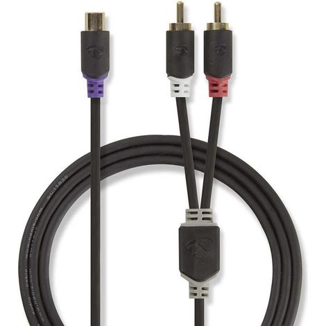 Cable de audio estereo 2x rca hane rca hona guldplaterad 020m redondo antracita lada