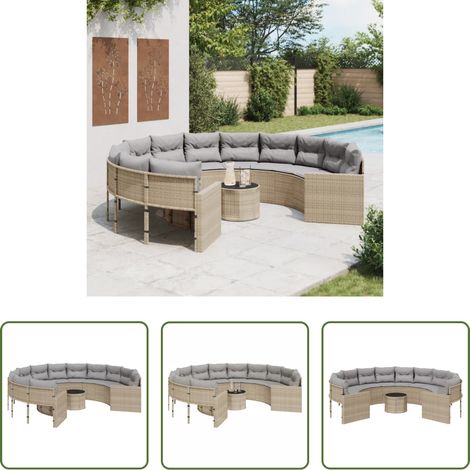 Meuble de jardin - Canapé de jardin avec table coussins rond beige résine tressée (1/5)