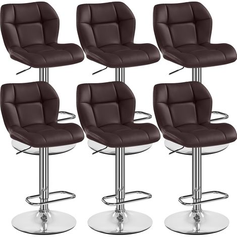 Yaheetech Lot de 6 Tabourets de Bar Réglables en Hauteur Modernes,Chaises de Bar en Similicuir et Métal,Tabouret Haut Capacité de Charge Maximale 136 kg,44 × 50,5 × 89 cm Marron
