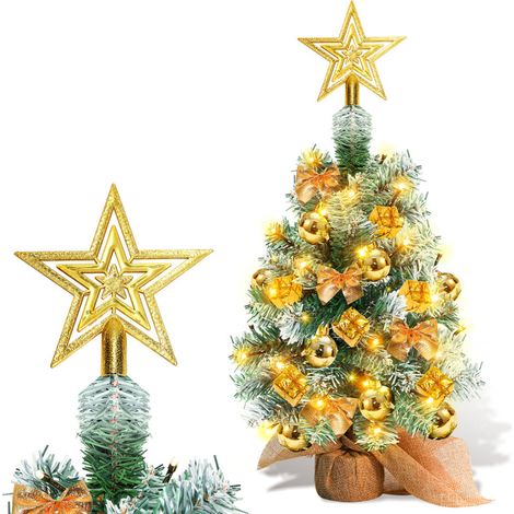 Jopassy Mini albero di Natale artificiale, piccolo albero di Natale con luci LED, mini albero da tavolo decorativo per ufficio commerciale bar 40 cm, dorato (1/5)