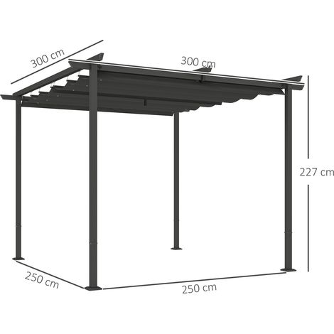 Pergola de jardin 3 x 3 m avec toit ajustable, structure métallique, protection UPF 30+, pare-soleil pour véranda ou terrasse, gris foncé (1/5)