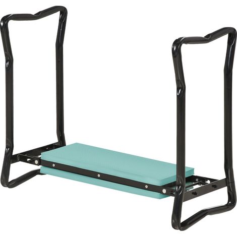 Tabouret de jardin à genoux pliable avec coussins et poches porte-outils, acier et EVA, vert foncé, 58x28x49cm