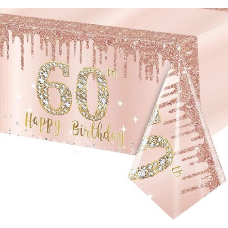 Nappe 60ème anniversaire Roségold 137x274 cm pour femmes, décoration de fête
