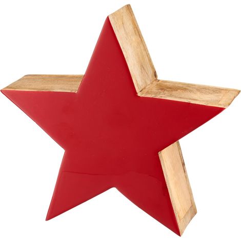 Weihnachtsdeko Massivo Stern Rot & Natur Ø 28 cm - Mangoholz