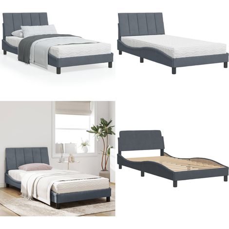 Lit avec matelas gris foncé 100x200 cm velours - Lit Double - Lit Capitonné - Lit Design - Lit Velours - Literie - Home & Living (1/5)