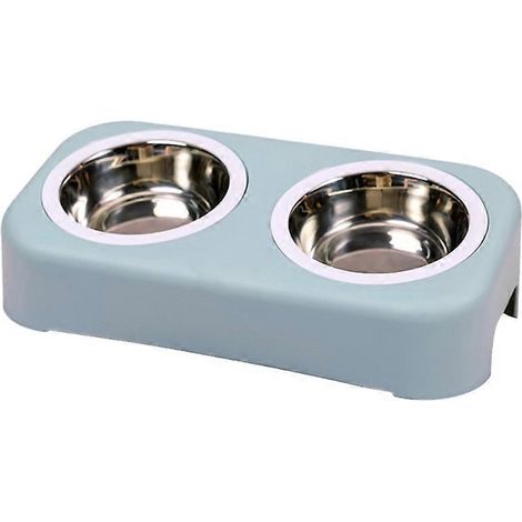 Distributeur de nourriture et d'eau pour animaux de compagnie : abreuvoir amovible + bol anti-basculement, tailles S/L, bleu (1/5)