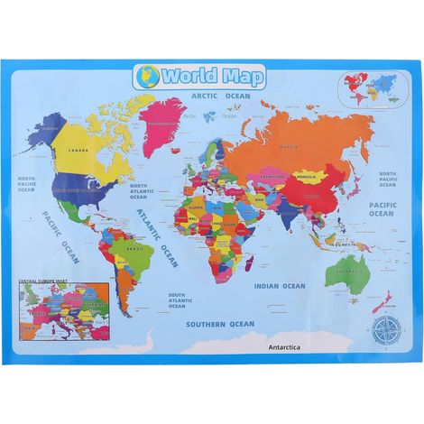 Póster colorido y duradero con mapa del mundo para niños y niñas, ideal para el aprendizaje en familia y en la escuela, póster educativo, decoración de habitaciones para niños y niñas, estilo aleatori (1/5)