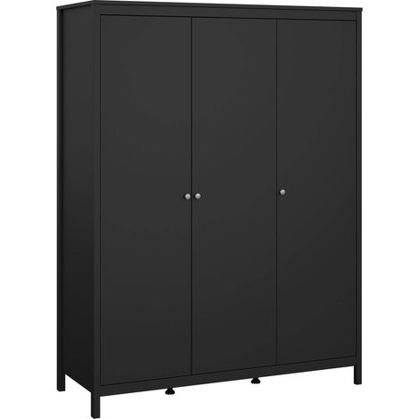 Armoire 3 Portes Conti, Placard Chambre 5 Étagères, Porte-vêtements, 58,4x150 cm Noir (1/5)