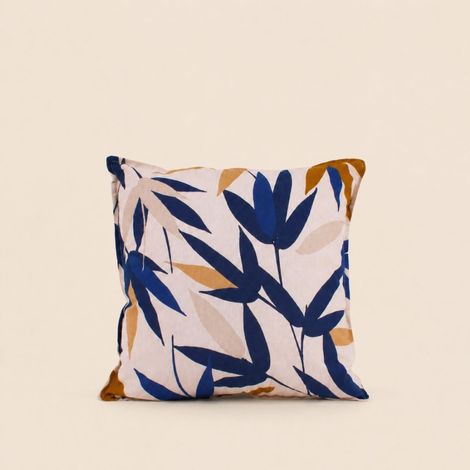 Coussin imprimé feuillage beige, bleu 40x40cm (1/5)