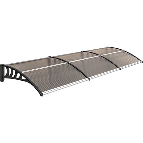 Auvent porte marquise polycarbonate alvéolaire, bord aluminium, protection pluie UV, entrée maison, résistant intempéries (1/5)