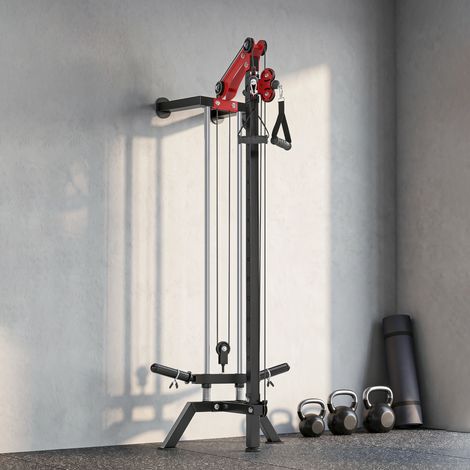 Station de Musculation à Poulie Machine à Câble LAT Fixation Murale Charge de Poids Personnalisable 85x68x210cm Noir (1/5)