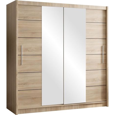 Armario Honolulu 193, Roble Sonoma + espejo tintado, 215x203x61cm, Puertas de armario: Correderas, Número de estantes: 0