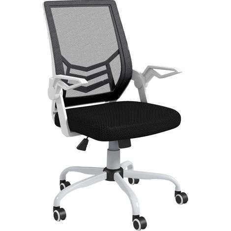 Mesh Office Chair, Computer Desk Chair with Flip-up Armrests, Lumbar Back Support Swivel Wheels, Black White (1/5)