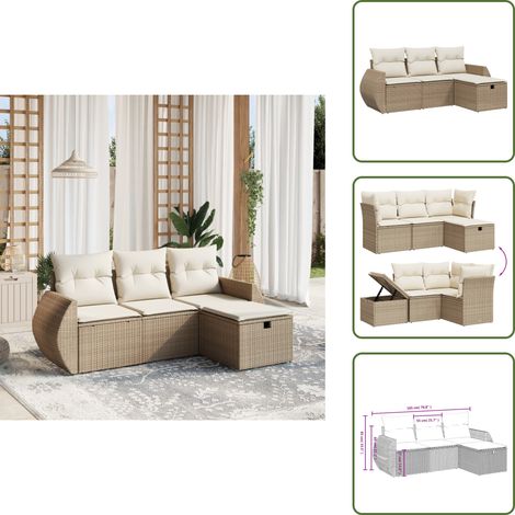 Salon de jardin avec coussins 4 pcs beige résine tressée - Salon De Jardin - Mobilier Extérieur - Salon D'extérieur - Set De Salon - Chaise Longue (1/5)
