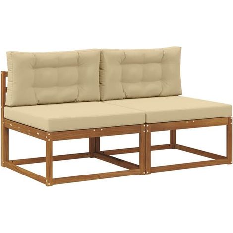 Canapé d'extérieur avec coussins, ensemble 2 pièces, couleur bois naturel. (1/5)