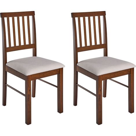 Set di 2 sedie da pranzo con struttura in legno di gomma e seduta imbottita in tessuto marrone scuro e beige chiaro Orono (1/5)