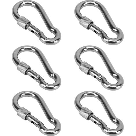 Six mousquetons à ressort, en acier inoxydable, grande capacité de charge, mousqueton porte-clés, adaptés au camping, 8 mm.