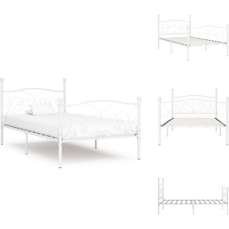 Cadre de lit sans matelas avec sommier à lattes métal 90x200 cm - Cadre De Lit - Lit Simple - Lit Metal - Lit Blanc - Sommier À Lattes (1/5)