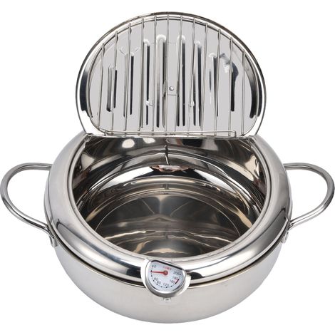 Poêle à Frire Mini en Acier Inoxydable 304 avec Thermomètre et Contrôle de Température, 24cm / 9.4in, Idéale pour Cuisine (1/5)
