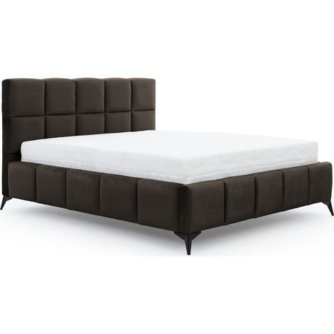 Lit coffre Mister prestige - Revêtement velours capitonné-Marron foncé-160x200 (1/5)