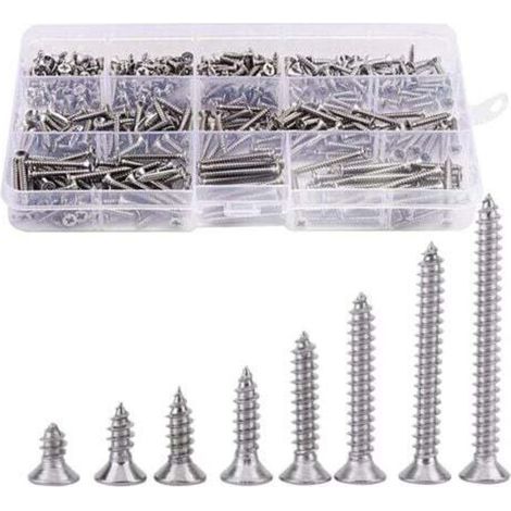Aiperq 400pcs Vis à tête fraisée en Acier Inoxydable Vis à Tête Plat Cruciformes Vis à Bois