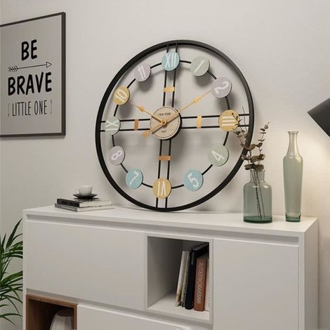 Horloge Murale Créative Mute en Fer Forgé Horloge 40CM Cadre noir + aiguille d'or (1/2)