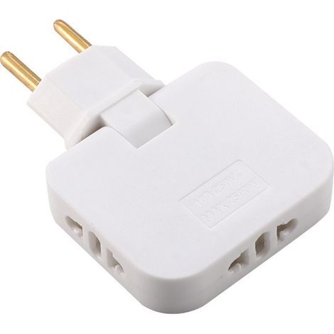 Flat 4-hole power strip with 3 sockets Flat plug, 180° rotating With adapter, wall mounting possible. (1/2)