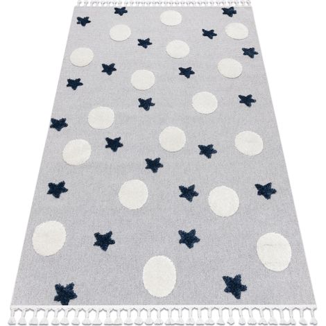 Teppich YOYO GD75 grau / weiß - Sterne, Kreise für Kinder, strukturell, sensorische Fransen grey 140x190 cm
