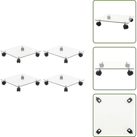 Supports roulants à plantes 4 pcs 35x35 cm Carré Verre trempé - Support Roulant Plante - Chariot Plante - Porte-pot - Base Plante - Meuble Jardin (1/5)