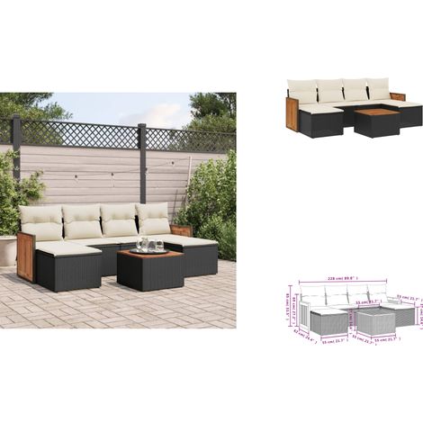 7-tlg. Garten-Sofagarnitur mit Kissen Schwarz Poly Rattan - Gartenmöbel Set - Gartensorte - Outdoor Möbel - Lounge Set - Rattan Gartenmöbel (1/3)