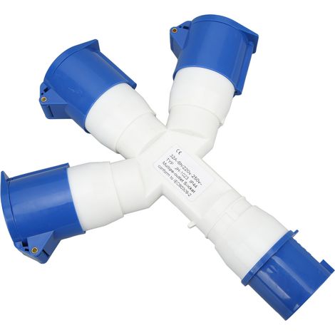 Connecteur industriel 3 broches étanche IP44, multifonctionnel, 1 entrée, 3 sorties, 32 A, pour câble aéronautique, 220-250 V (1/5)