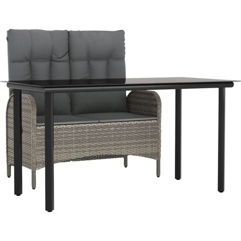 Ensemble Repas de Jardin Table et Banc Dossier Inclinable Résine Tressée Gris 2 pcs (1/5)