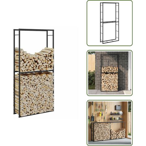 Portant de bois de chauffage noir 100x30x209 cm acier - Support De Bois De Chauffage - Supports De Bois De Chauffage - Porte-bûches - Rangement De Bois De Chauffage (1/5)