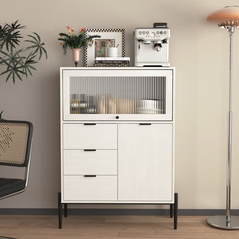 Bahut rangement 85x40x120 cm tiroirs porte pleine vitrée meuble cuisine séjour (1/5)