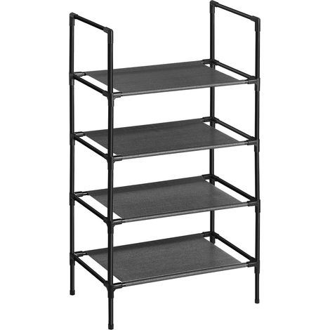 Étagère à chaussures à 4 éniveaux porte-chaussures rangement cadre en métal étagères en tissu non tissé pour entrée chambre salon 45 x 28 x 80 cm noir lsr004b02 (1/4)