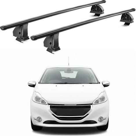 OMAC Stahl Dachträger Querträger Peugeot 208 I 2012-2019 3/5 Tür – TÜV / DIN 75302:2019 – Abschließbar – Max. 75 kg – 2 Stangen – Schwarz (1/5)