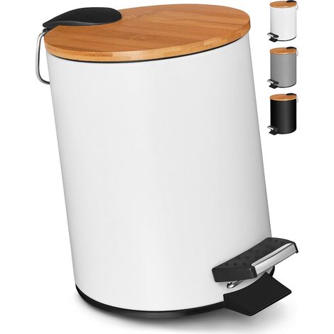 1 Poubelle à pédale,fermeture douce,couvercle en bambou,salle de bain,3 L (1/5)