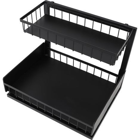 Rangement sous évier démontable double étage en métal organisateur coulissant pour meuble étagère glissante cuisine salle de bain (1/5)