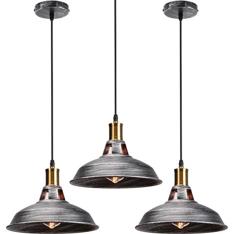 3er Pendelleuchte Lampenschirm Vintage Hängelampe aus Metall Edisen E27 Lampe für Loft Esszimmer Wohnzimmer Flur (Grau) (1/5)