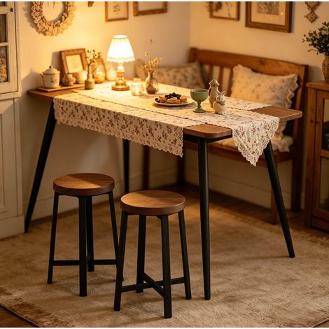 Set di 2 sgabelli da cucina stile industriale, legno e metallo, nero vintage DESVIAE (1/5)