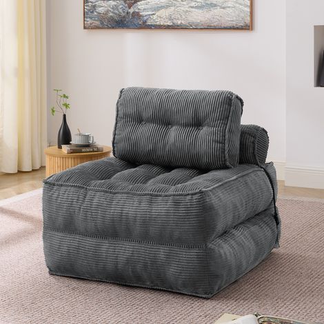 Fauteuil de sol pliable 2-en-1 en velours côtelé – canapé pliant confortable avec dossier réglable, lit d’appoint polyvalent et fauteuil lounge pour salon et chambre, Gris (1/5)